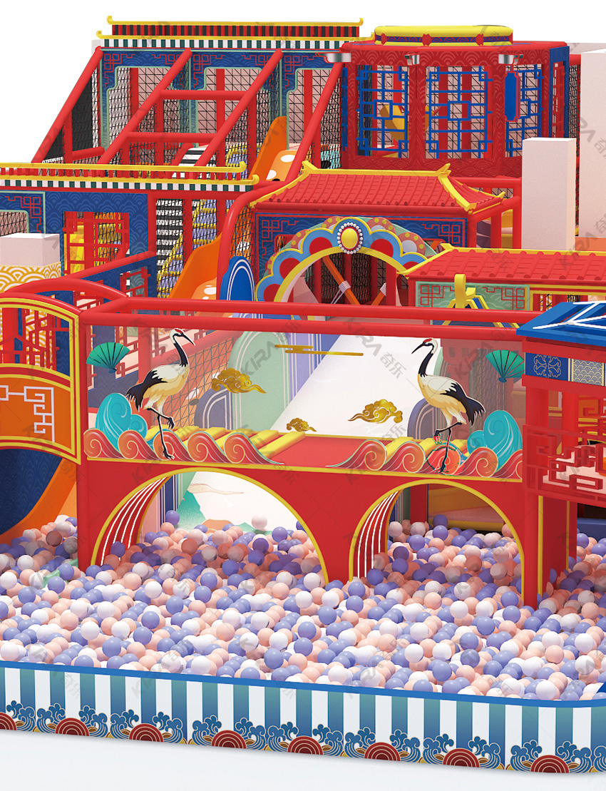 依照親子樂(lè)園游樂(lè)項(xiàng)目的特點(diǎn)融入其中，充分發(fā)揮了國(guó)潮風(fēng)元素的視覺(jué)沖擊，呈現(xiàn)出一幅充滿(mǎn)國(guó)風(fēng)色彩的絢麗畫(huà)卷